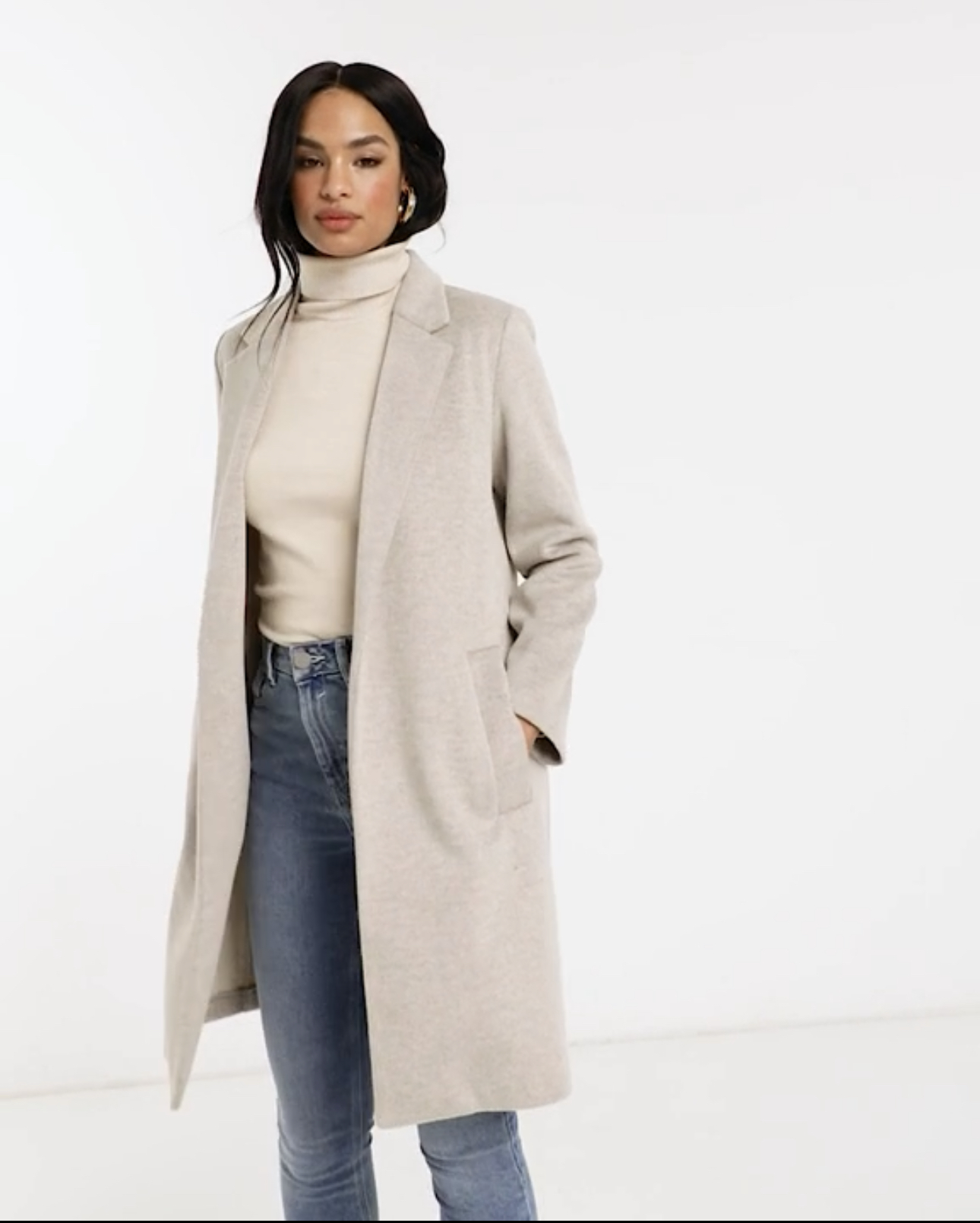 เสื้อโค้ท เสื้อโค้ทกันหนาว โค้ทวูล tailored knot coat สีเบจ แบรนด์ STRADIVARIUS สำเนา