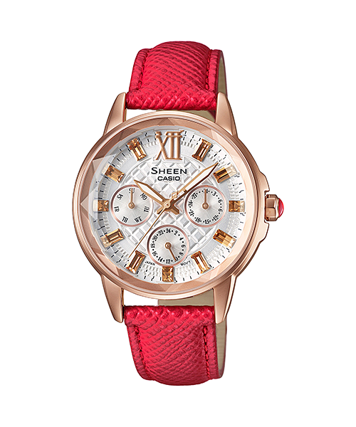 CASIO SHEEN นาฬิกาข้อมือ นาฬิกากันน้ำ นาฬิกาของแท้ ประกันศูนย์ CMG 1 ปี รุ่น SHE-3029PGL-7A นาฬิกาสีแดง