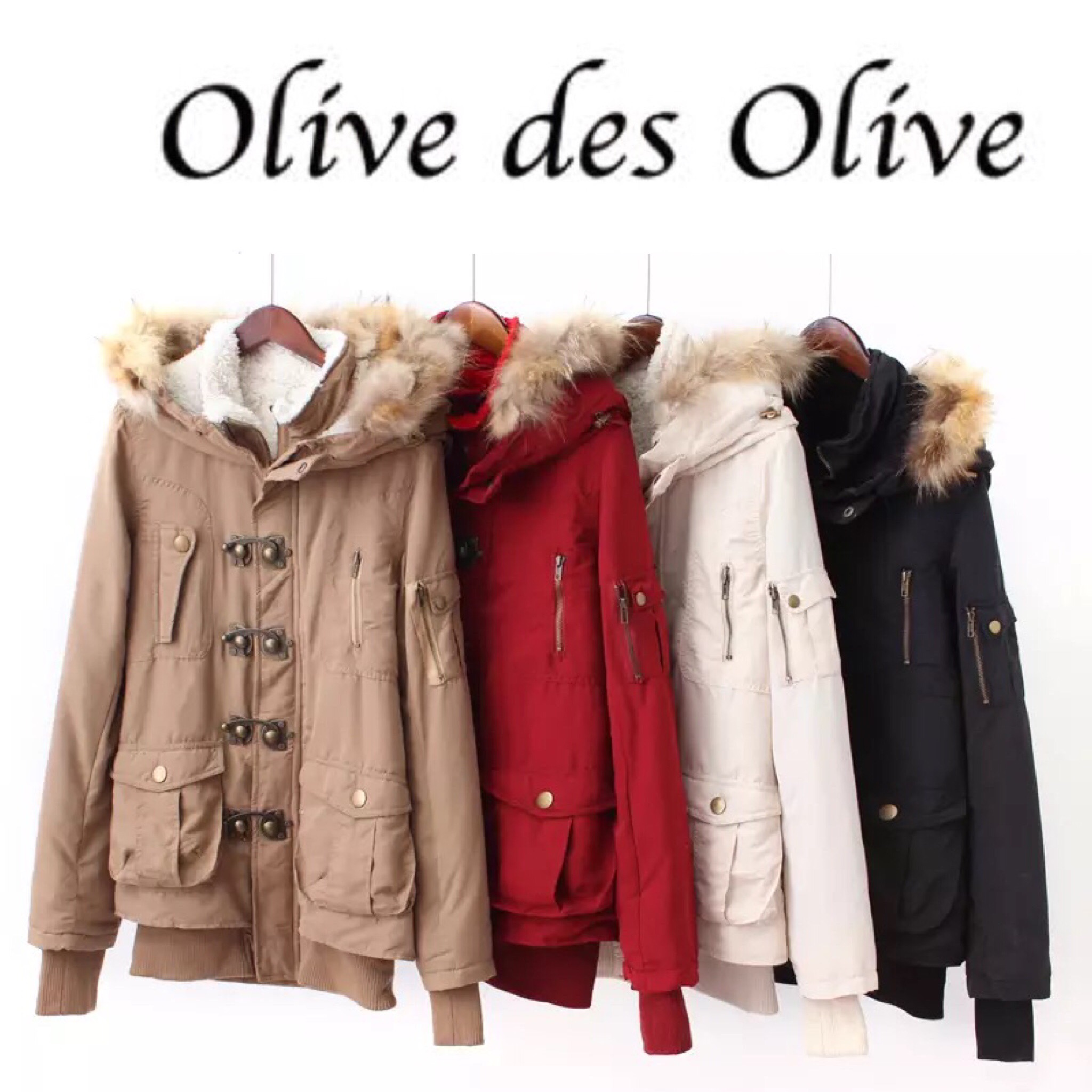 เสื้อกันหนาว เสื้อหนาว หมวกฮูท สีดำ แต่งเฟอร์ แบรนด์เนมญี่ปุ่น OLIVE DES OLIVE ด้านในซับขนอุ่นสีขาว แต่งจัมพ์ปลายแขนกันลม Size M/L