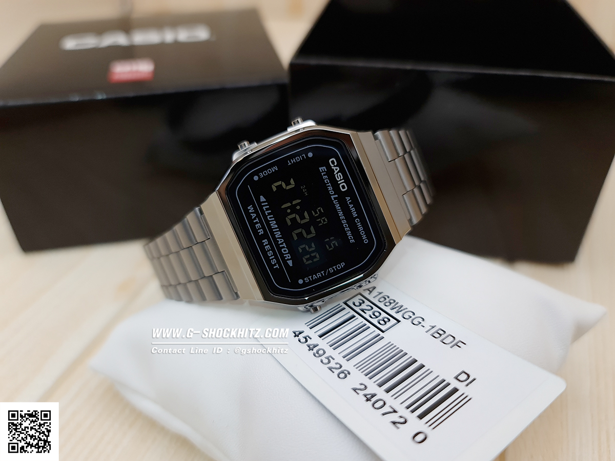 CASIO นาฬิกาคาสิโอ นาฬิกาข้อมือ นาฬิกากันน้ำ นาฬิกาของแท้ ประกันศูนย์ CMG 1 ปี รุ่น A168WGG-1B นาฬิกาสีดำ