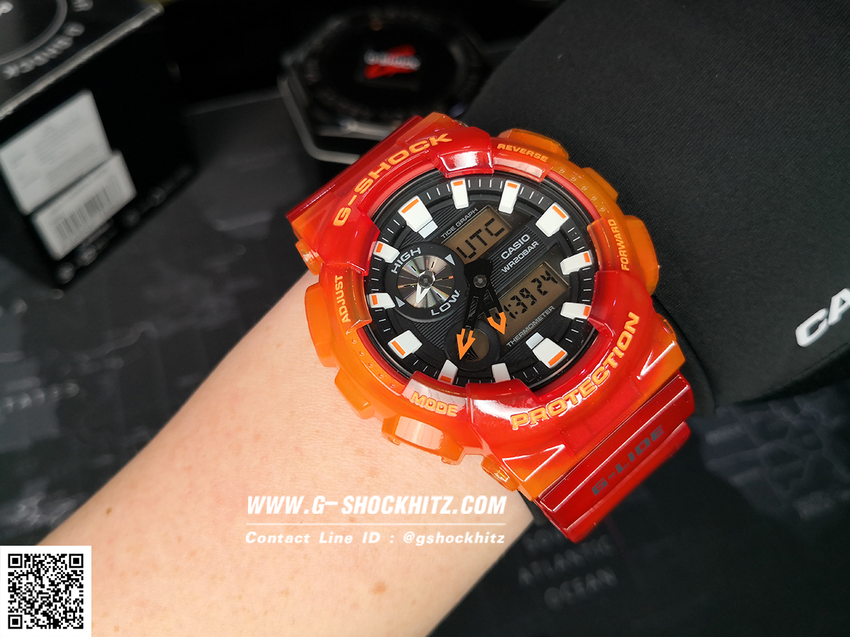 CASIO MID YEAR SALE G-SHOCK พร้อมส่ง นาฬิกาข้อมือ นาฬิกากันน้ำ นาฬิกาของแท้ ประกันศูนย์ CMG 1 ปี รุ่น GAX-100MSA-4A นาฬิกาสีส้้ม
