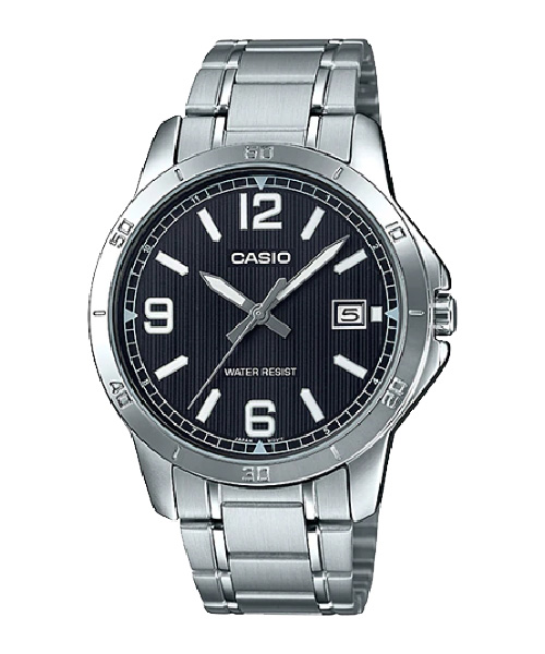 CASIO นาฬิกาคาสิโอ นาฬิกาข้อมือ นาฬิกากันน้ำ นาฬิกาของแท้ ประกันศูนย์ CMG 1 ปี รุ่น MTP-V004D-1B2 นาฬิกาสีดำ