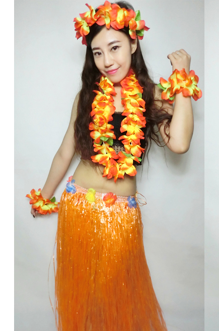 ส้มยาว 60 cm ชุดพวงมาลัยฮาวายพร้อมกระโปรงฟาง หนาพิเศษ กระโปรงฟางอย่างดี กระโปรงเชือกฟางฟูๆ ชุดฮาวายเชือกปอฟาง พร็อพชุดฮาวาย ระบำฮาวาย ระบำชาวเกาะ เต้นฮูลาฮูล่า