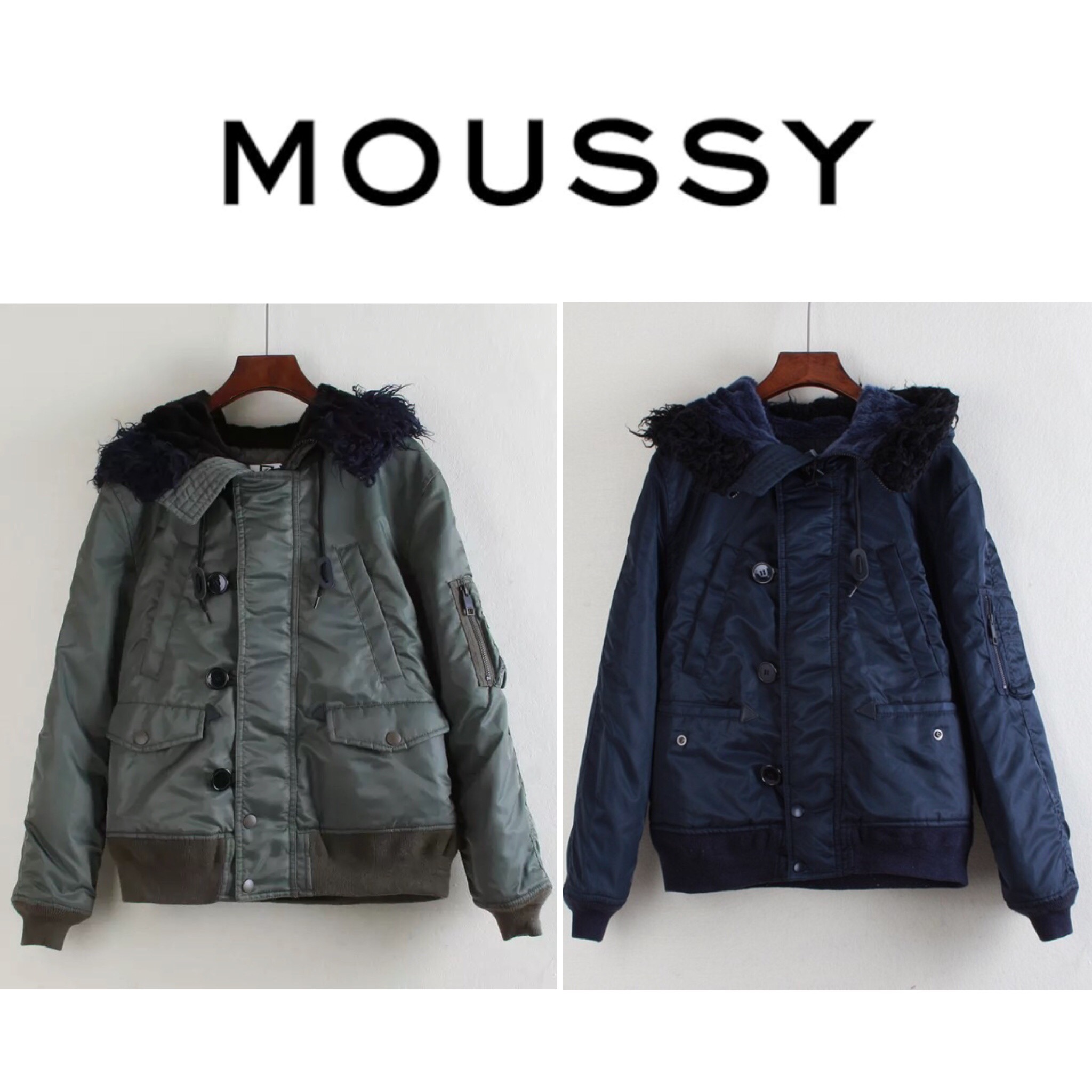 Moussy เสื้อกันหนาว แต่งฮูท สีน้ำเงินกรมท่า เสื้อกันหนาวแบรนด์เนม Moussy สุดหรู ของแท้100% บุนวมอุ่น เนื้อผ้ากันน้ำ กันหิมะ แบบสวย แนวๆ น่ารักมากคะ งานญี่ปุ่น สวย เนี๊ยบมากๆเลยค่า Size M/L น้ำเงินกรม