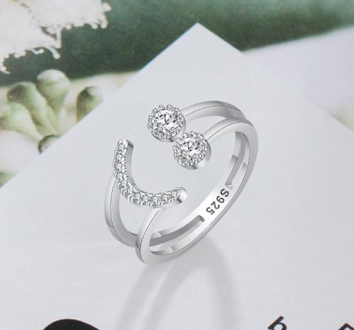 แหวนผู้หญิง แหวนปรับ size ได้ แหวนเงินแท้ 925 ฝังเพชร CZ AAA แหวนเพชร ลาย ยิ้ม แหวนให้แฟน วันครบรอบ 591985