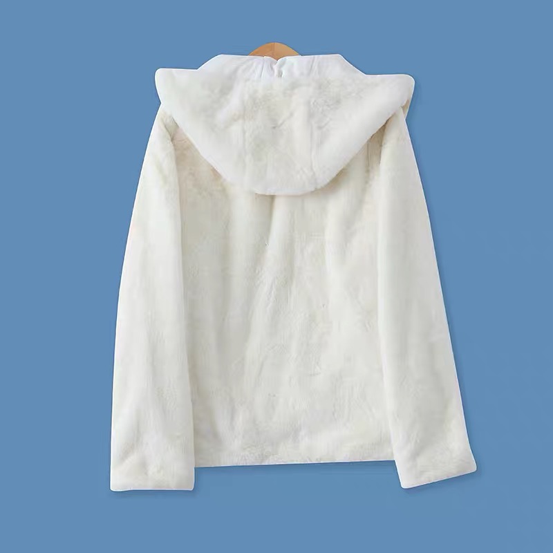 Forever21 เสื้อเฟอร์กันหนาว หมวกฮู้ด เสื้อขน แบรนด์ forever21 (FLUFFY COAT) ขาว