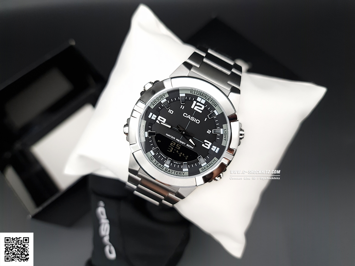 CASIO นาฬิกาคาสิโอ นาฬิกาข้อมือ นาฬิกากันน้ำ นาฬิกาของแท้ ประกันศูนย์ CMG 1 ปี รุ่น AMW-870D-1A นาฬิกาสีเงิน