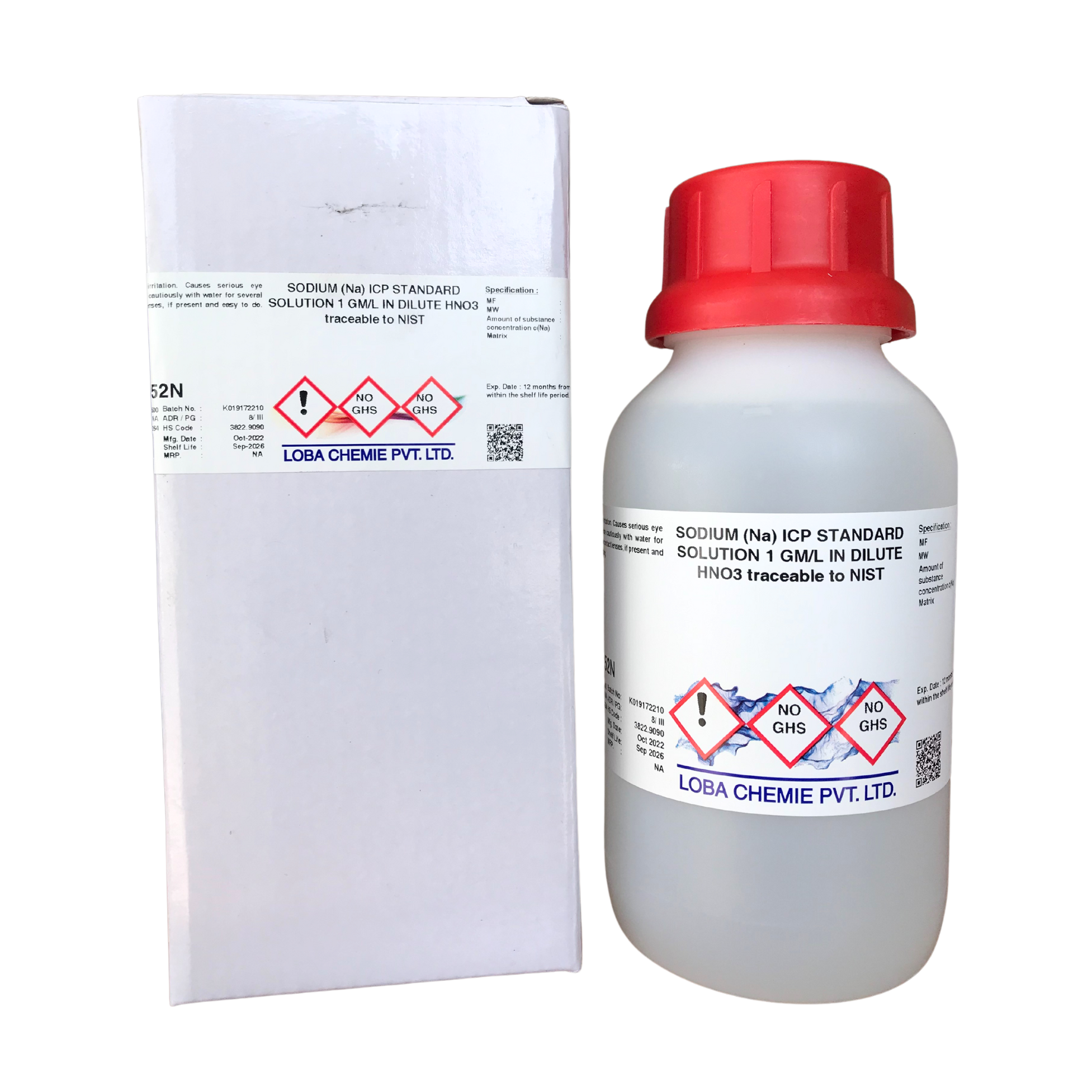 Sodium ICP Standard Solution 1 GM/L in Dilute HNO3 traceable to NISIT, 500 ml. Loba Chemie™