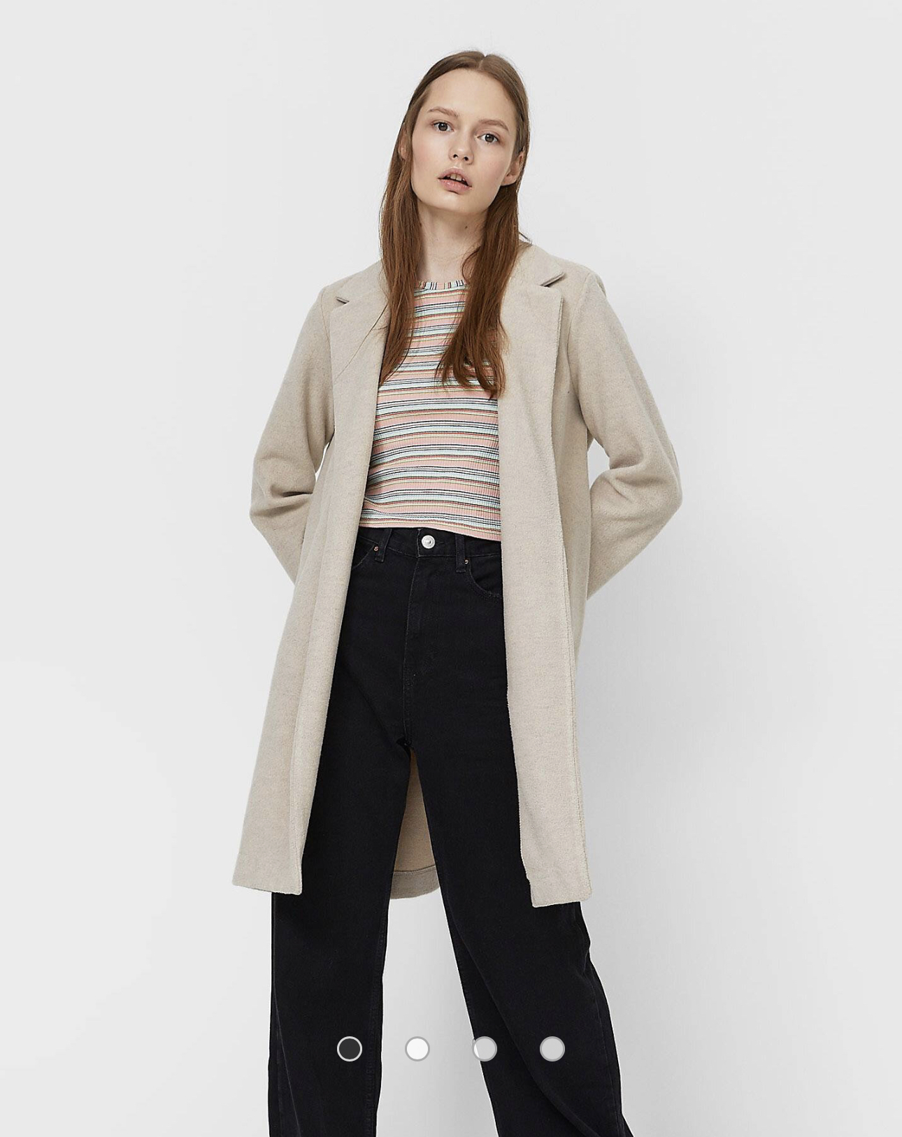 เสื้อโค้ท เสื้อโค้ทกันหนาว โค้ทวูล tailored knot coat สีเบจ แบรนด์ STRADIVARIUS สำเนา