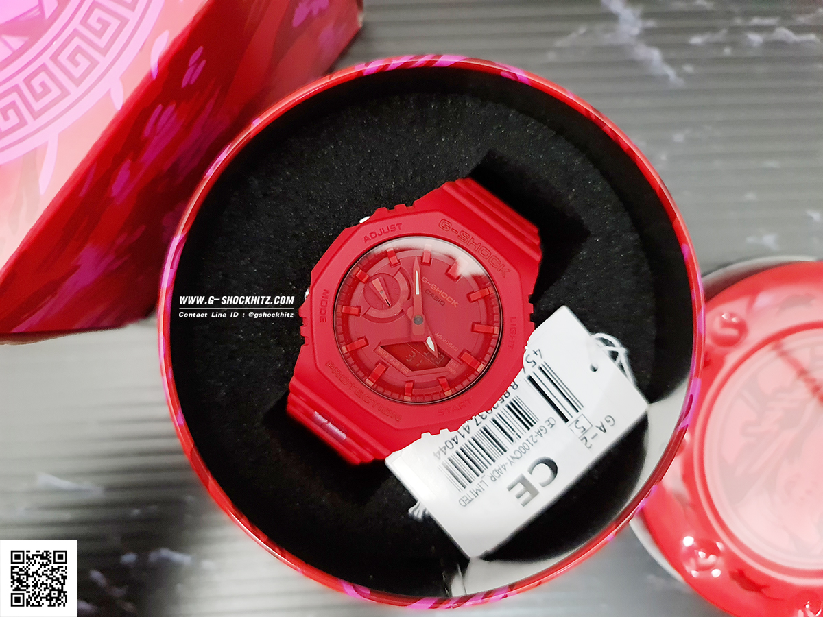 CASIO MID YEAR SALE G-SHOCK พร้อมส่ง นาฬิกาข้อมือ นาฬิกากันน้ำ นาฬิกาของแท้ ประกันศูนย์ CMG 1 ปี รุ่น GA-2100CNY-4 นาฬิกาสีแดง