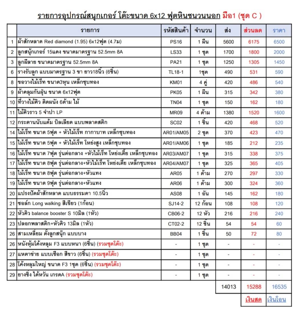 โต๊ะสนุกเกอร์มือ1 ขนาด6x12ฟุต หินชนวนนอกพร้อมอุปกรณ์ชุด C