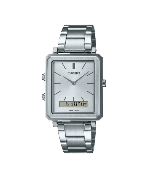 CASIO นาฬิกาคาสิโอ นาฬิกาข้อมือ นาฬิกากันน้ำ นาฬิกาของแท้ ประกันศูนย์ CMG 1 ปี รุ่น MTP-B205D-7E นาฬิกาสีเงิน