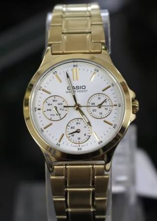 CASIO MID YEAR SALE นาฬิกาคาสิโอ พร้อมส่ง นาฬิกาข้อมือ นาฬิกากันน้ำ นาฬิกาของแท้ BTS ประกันศูนย์ CMG 1 ปี รุ่น LTP-V300G-7A นาฬิกาสีทอง