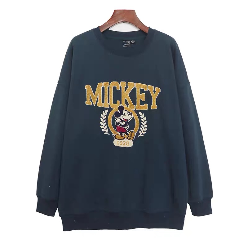 MICKEY SWEATSHIRT สเวตเตอร์ สเวตเชิ้ต Mickey กันหนาว สีเทา DISNEY มิคกี้ Classic logo เขียว