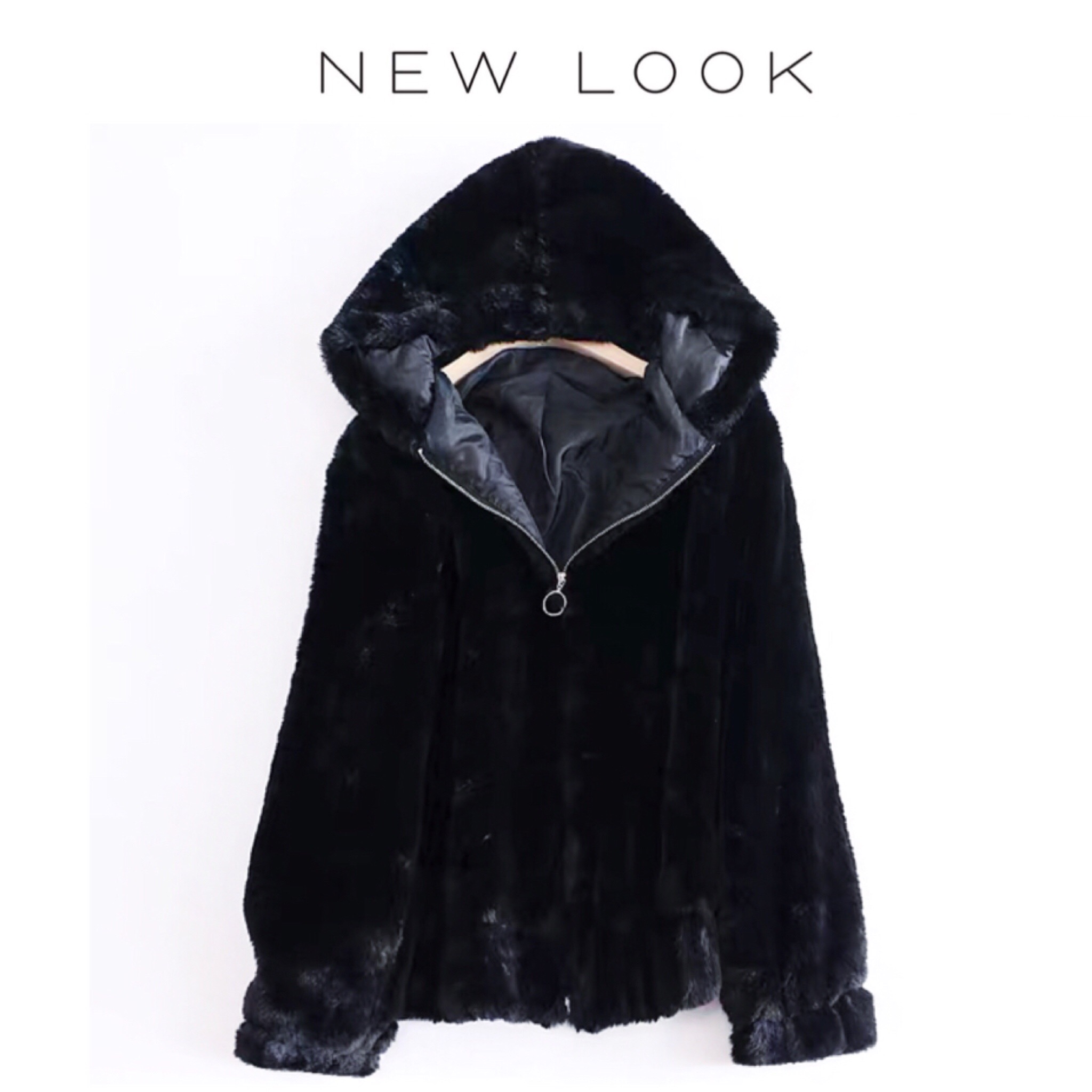 New look เสื้อเฟอร์กันหนาว หมวกฮู้ด เสื้อขน สีดำ แบรนด์ NEW LOOK เนื้อนิ่ม นุ่มมากคะ ดำ