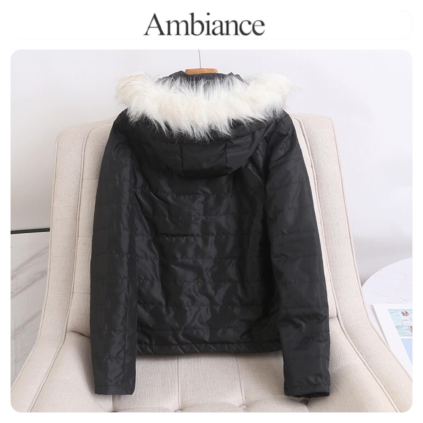 Ambiance เสื้อกันหนาว เสื้อฮู้ดเฟอร์ บุนวมอุ่น แบรนด์ AMBIANCE (padded puffer สำเนา ดำ