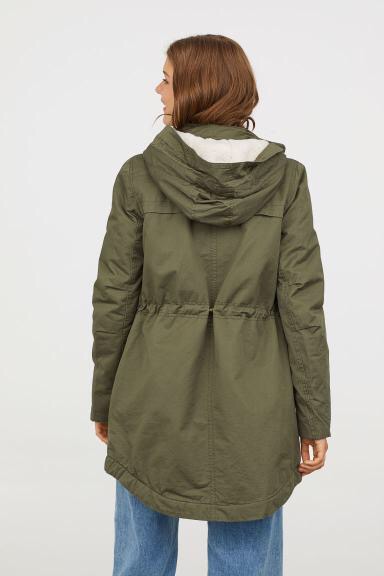 H&M เสื้อโค้ทฮู้ดกันหนาว เสื้อปาร์กา parka สีเขียว แบรนด์ H&M size S/M/L เขียว