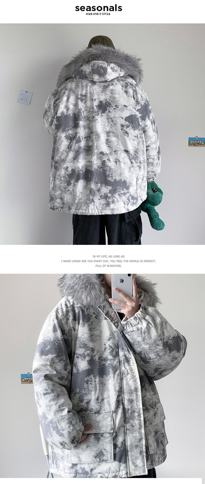Victory เสื้อกันหนาว เสื้อฮู้ดเฟอร์ บุนวมอุ่น แบรนด์ victory over siZe bomber jacket (ขนเฟอร์ถอดได้ค่ะ) ลายพราง