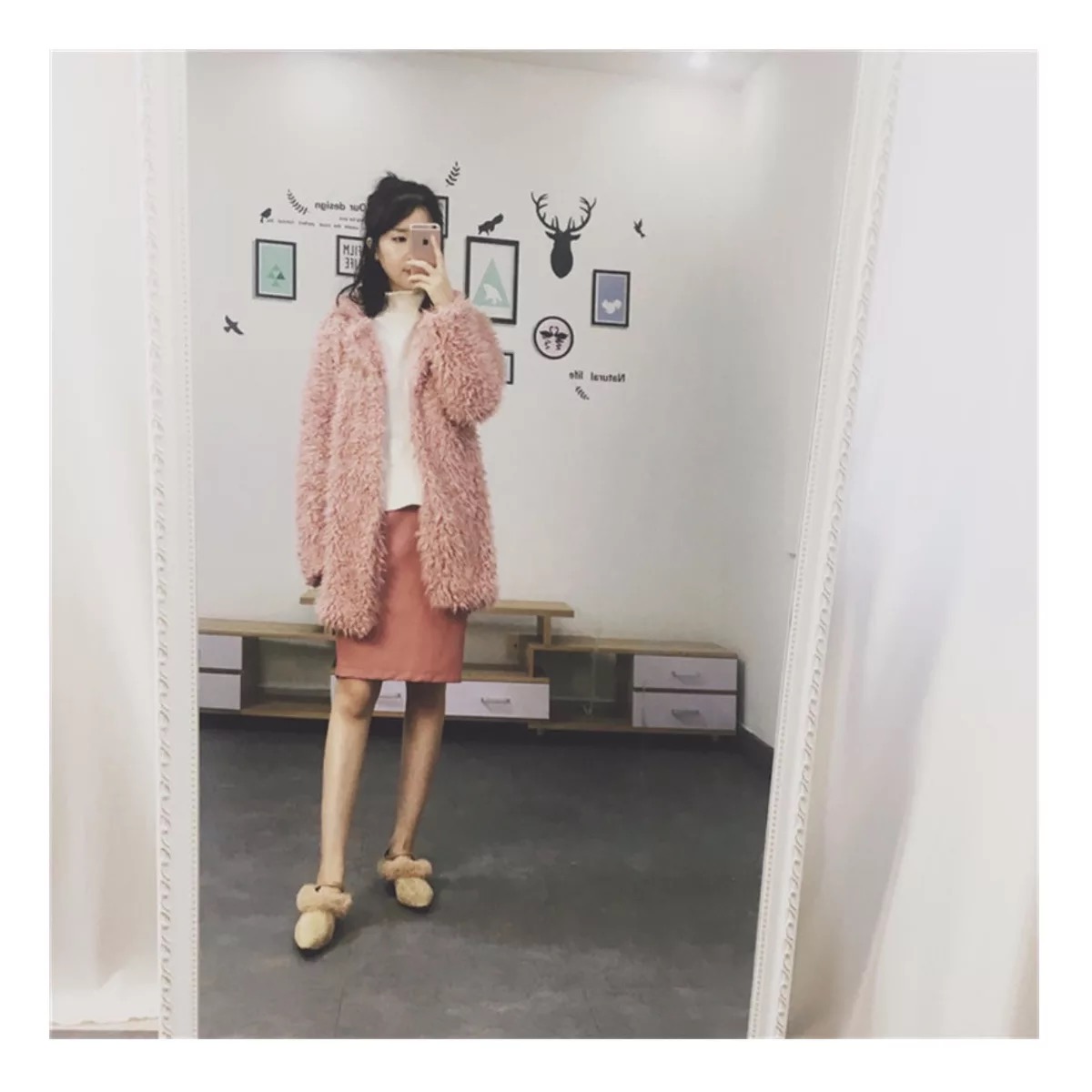 Ichi เสื้อคลุม ขน fluffy coat สีชมพูอ่อน เสื้อกันหนาวแต่งขนสีขาว แบรนด์เนม ICHI JAPAN แท้ 100% แพทเทินสวย หรู มากคะ Size S/M ชมพู