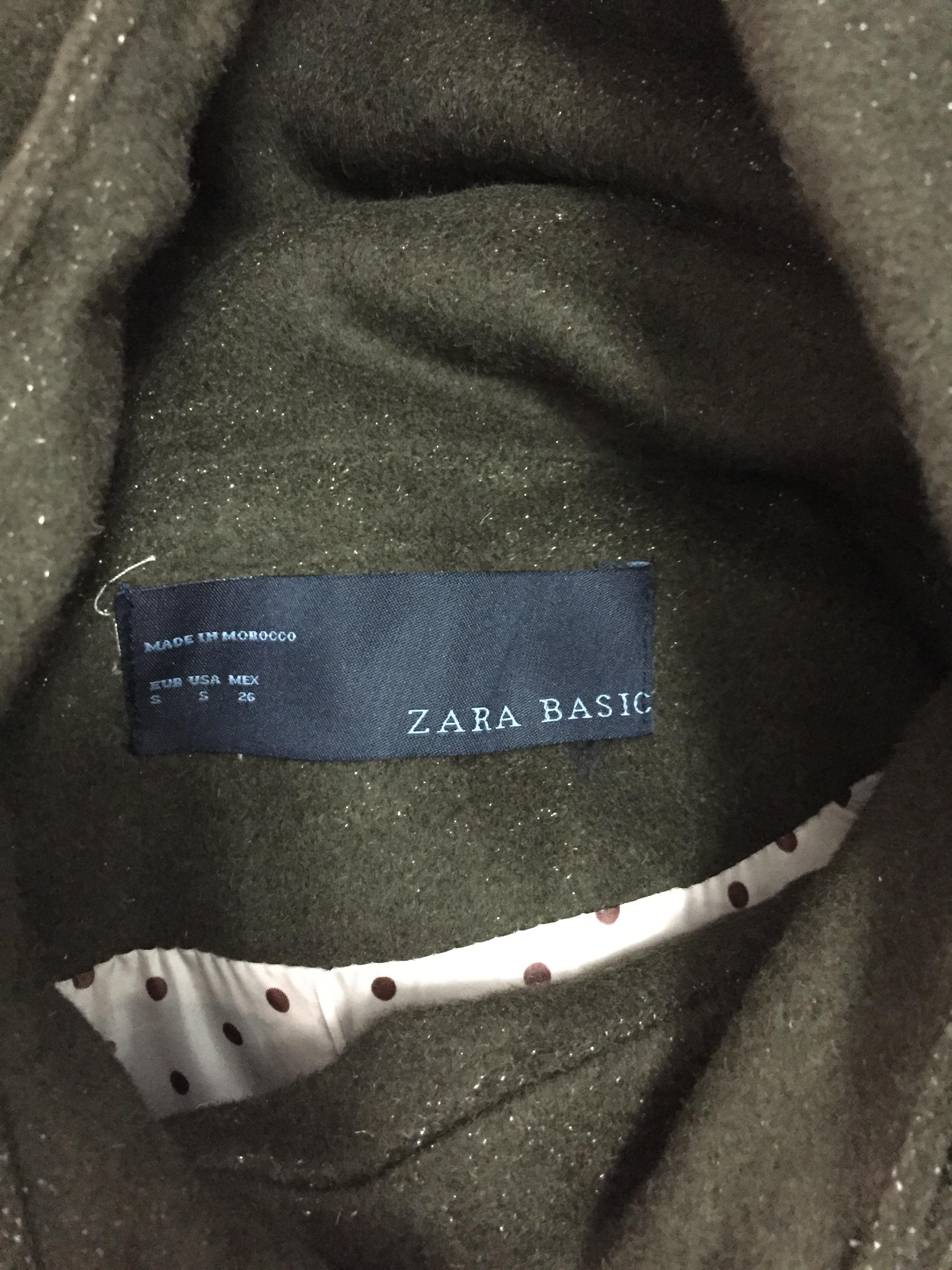 เสื้อโค้ด กันหนาว เสื้อสักหลาด แต่งกระดุมเม็ดโต คอปีน พับได้เก๋ๆ แบรนด์เนม ZARA BASICสวย หรู สีเขียวตุ่น เนื้อผ้าแซมดิ้นเลื่อมในตัว size S