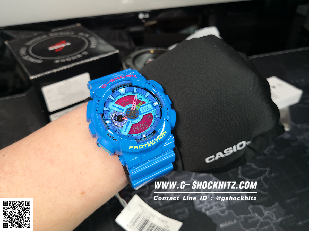 CASIO G-SHOCK นาฬิกาข้อมือ นาฬิกากันน้ำ นาฬิกาของแท้ ประกันศูนย์ CMG 1 ปี รุ่น GA-110HC-2ADR นาฬิกาสีน้้ำเงิน