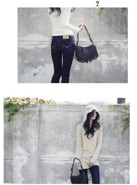 กระเป๋าสะพาย แต่งสายพู่ ไซส์เล็ก 3 สี :สีดำ/น้ำตาล/ขาว