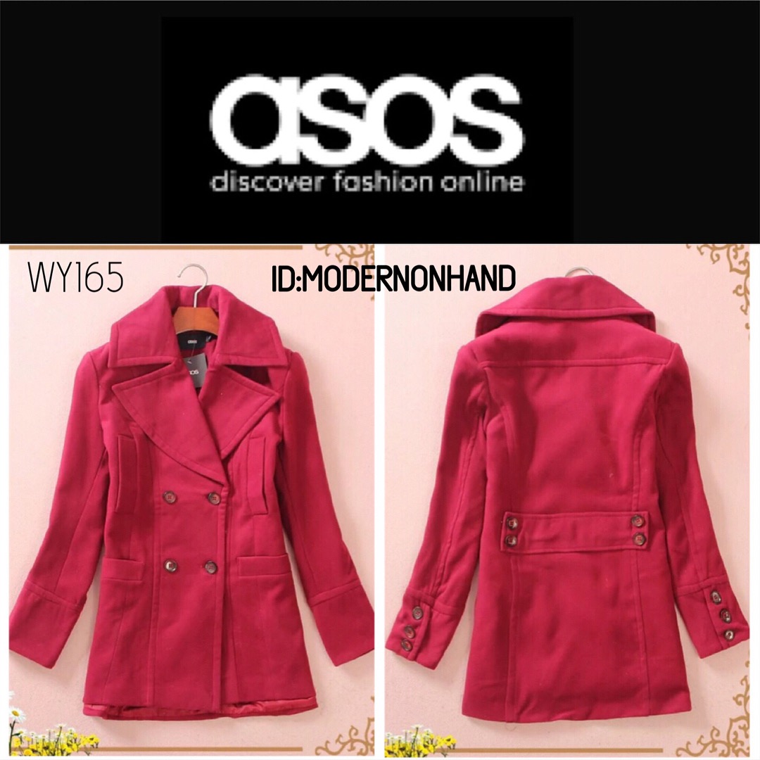 เสื้อคลุม เสื้อกันหนาว แต่งคอปกเก๋ๆ เนื้อผ้าสักหลาดสีแดง แบรนด์ดังASOS จากUK ทรงสวยหรูมากคะ Free Size (M)