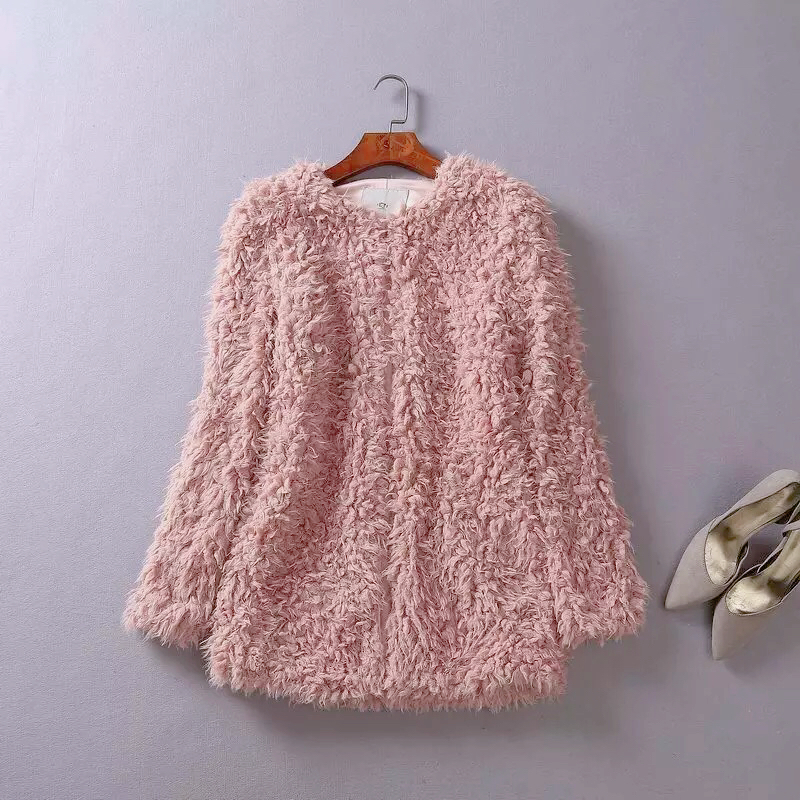 Ichi เสื้อคลุม ขน fluffy coat สีชมพูอ่อน เสื้อกันหนาวแต่งขนสีขาว แบรนด์เนม ICHI JAPAN แท้ 100% แพทเทินสวย หรู มากคะ Size S/M ชมพู