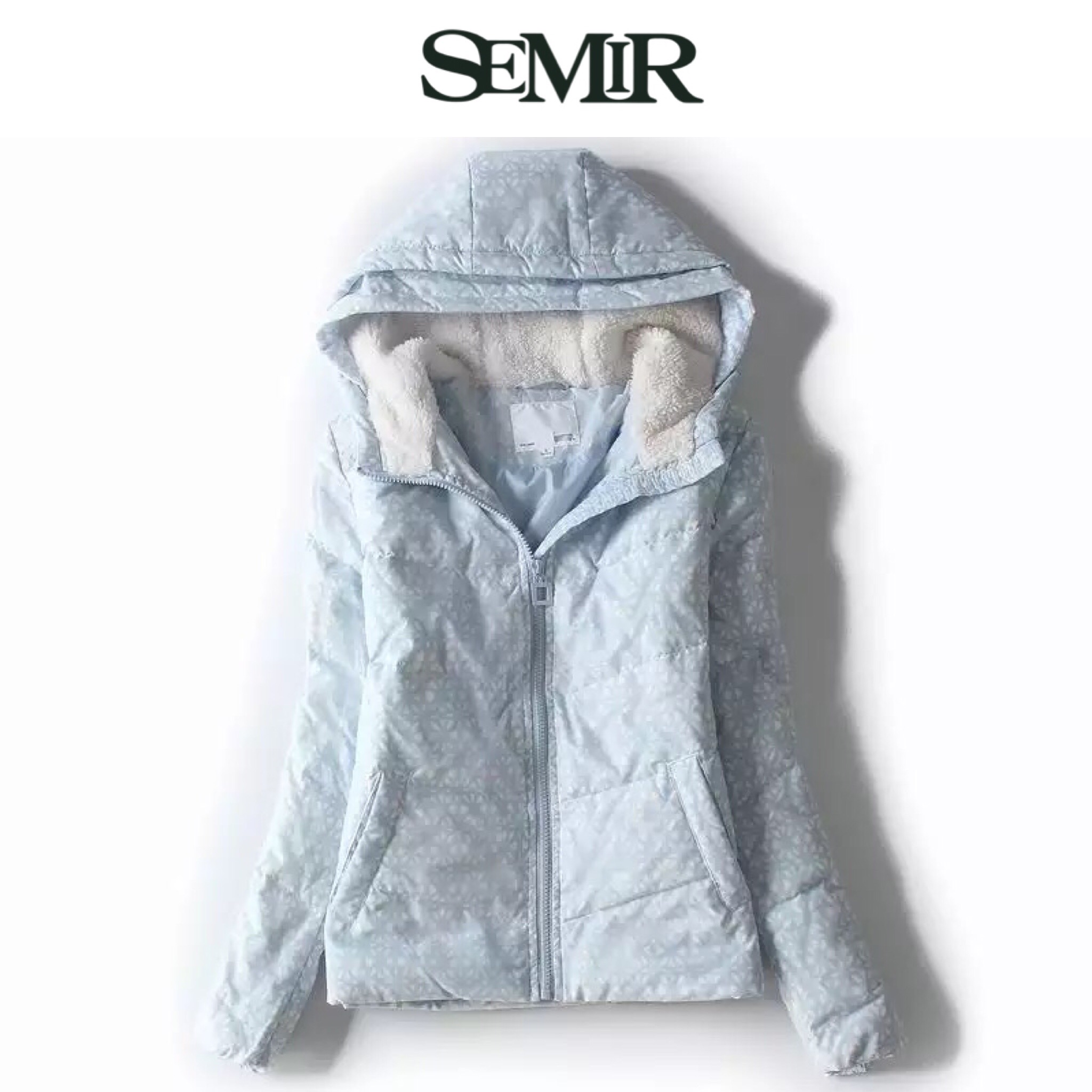Semir เสื้อกันหนาวขนเป็ด เสื้อกันหนาวบุ ขนเป็ด แต่งหมวกฮูท สีชมพูอ่อน แบรนด์ SEMIR Down 80% ชมพู