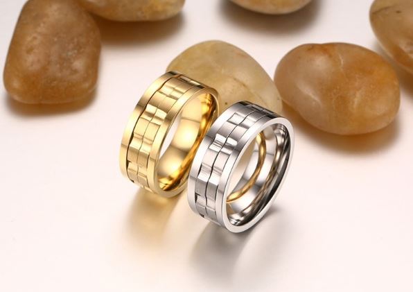 แหวนทอง แหวนเงิน หน้ากว้าง 9 mm แหวนดีไซน์ เป็น เฟือง 2 ชั้น แบบสวย ดีไซน์แบบเท่ ๆ แหวนแมน ๆ 868461