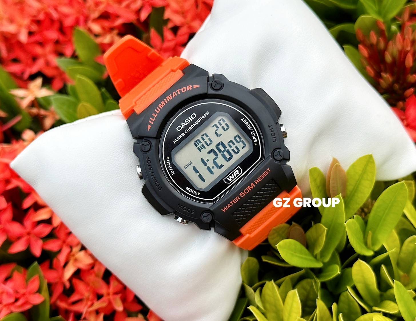 CASIO นาฬิกาคาสิโอ นาฬิกาข้อมือ นาฬิกากันน้ำ นาฬิกาของแท้ ประกันศูนย์ CMG 1 ปี รุ่น W-219H-4A นาฬิกาสีส้ม