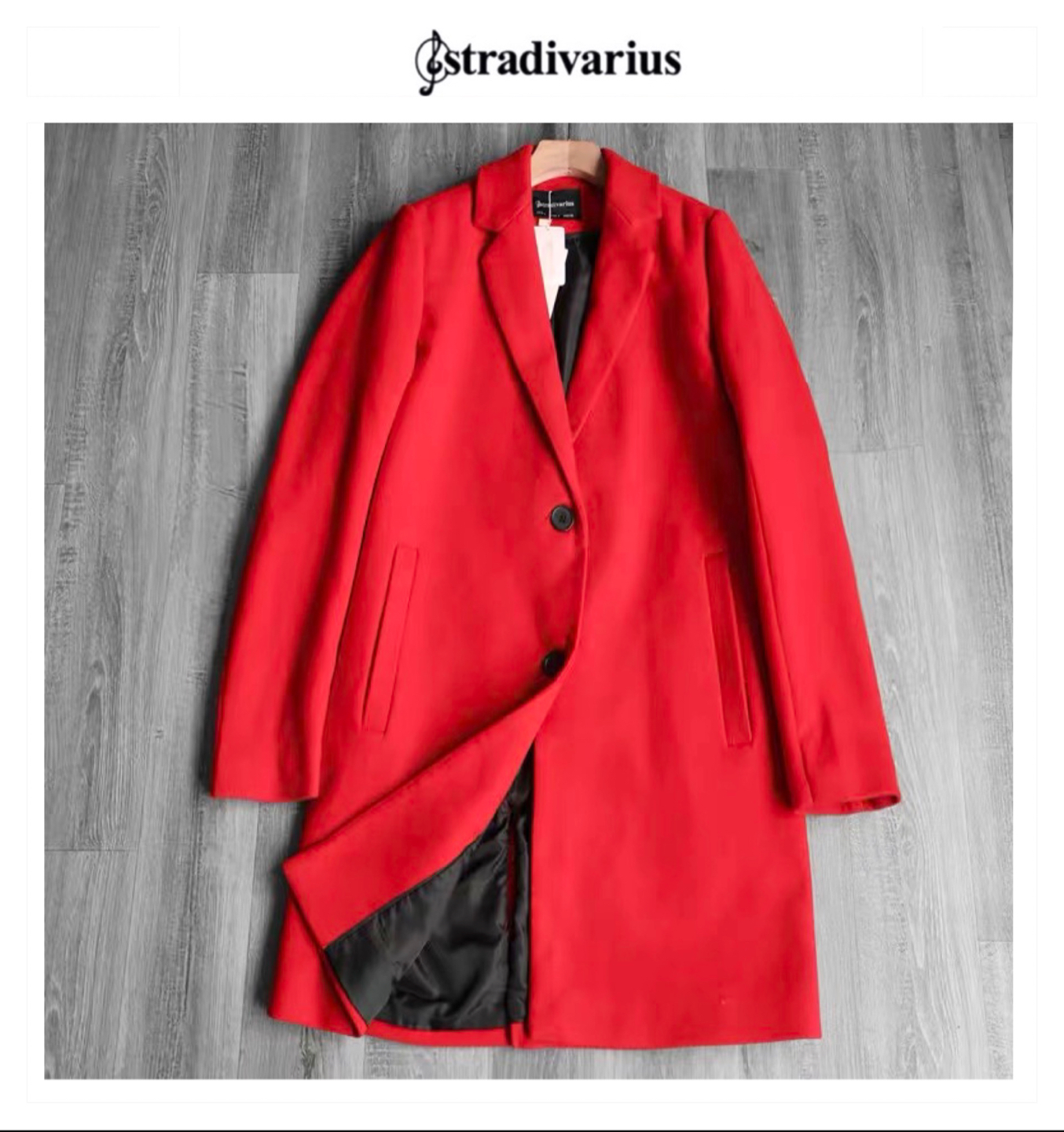 เสื้อโค้ท เสื้อโค้ทกันหนาว โค้ทสักหลาดสีแดง แบรนด์ STRADIVARIUS สำเนา
