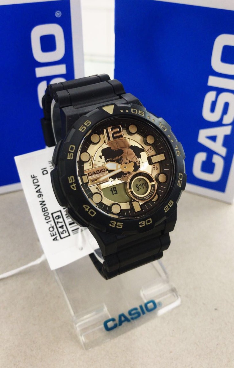 CASIO นาฬิกาคาสิโอ นาฬิกาข้อมือ นาฬิกากันน้ำ นาฬิกาของแท้ ประกันศูนย์ CMG 1 ปี รุ่น AEQ-100BW-9A นาฬิกาสีดำ