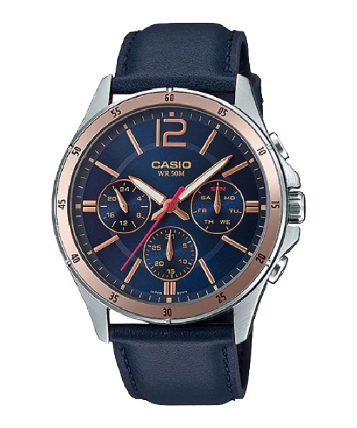 CASIO นาฬิกาคาสิโอ นาฬิกาข้อมือ นาฬิกากันน้ำ นาฬิกาของแท้ ประกันศูนย์ CMG 1 ปี รุ่น MTP-1374L-2A นาฬิกาสีน้ำเงิน