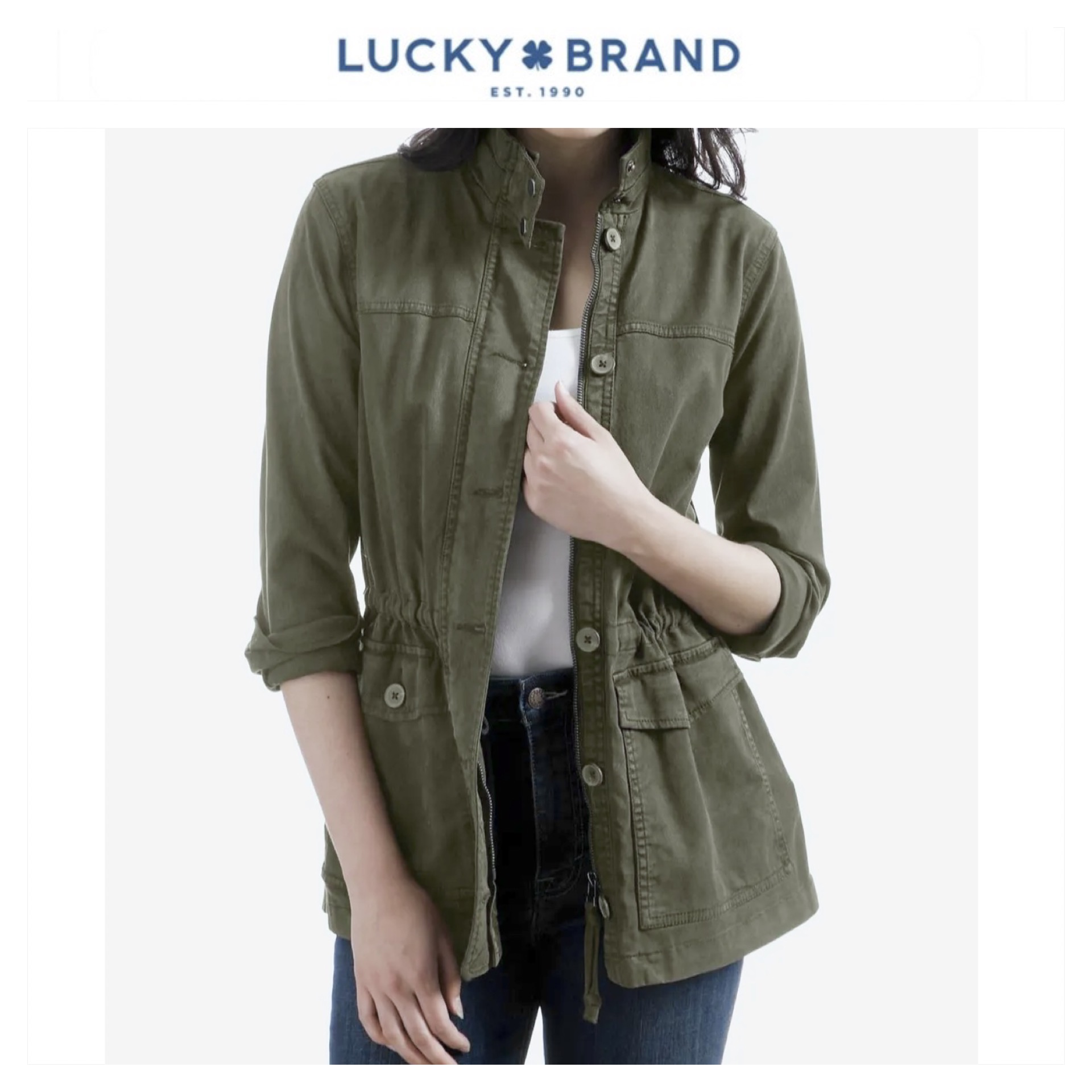 LUCKY BRAND เสื้อนอกเขียวทหาร เสื้อแจ็คเก็ต แนวทหาร แพทเทิน Lucky brandสวย เท่ห์ มาก แบรนด์ In extenso สำเนา เขียว