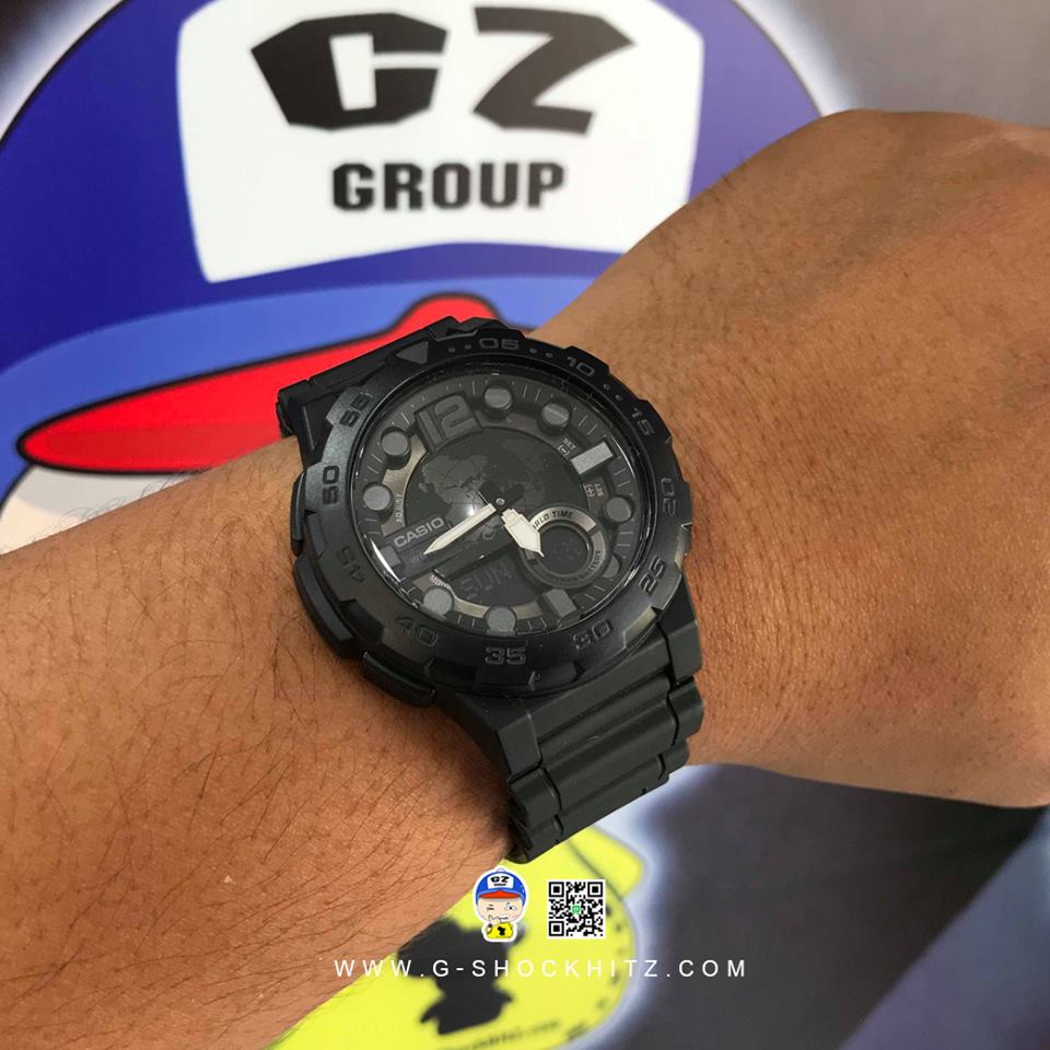 CASIO นาฬิกาคาสิโอ นาฬิกาข้อมือ นาฬิกากันน้ำ นาฬิกาของแท้ ประกันศูนย์ CMG 1 ปี รุ่น AEQ-100W-1B นาฬิกาสีดำ