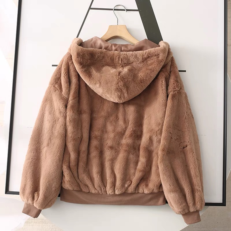 เสื้อเฟอร์กันหนาว หมวกฮู้ด เสื้อขน Fluffy coat แบรนด์ JOLIES & JOY ดำ