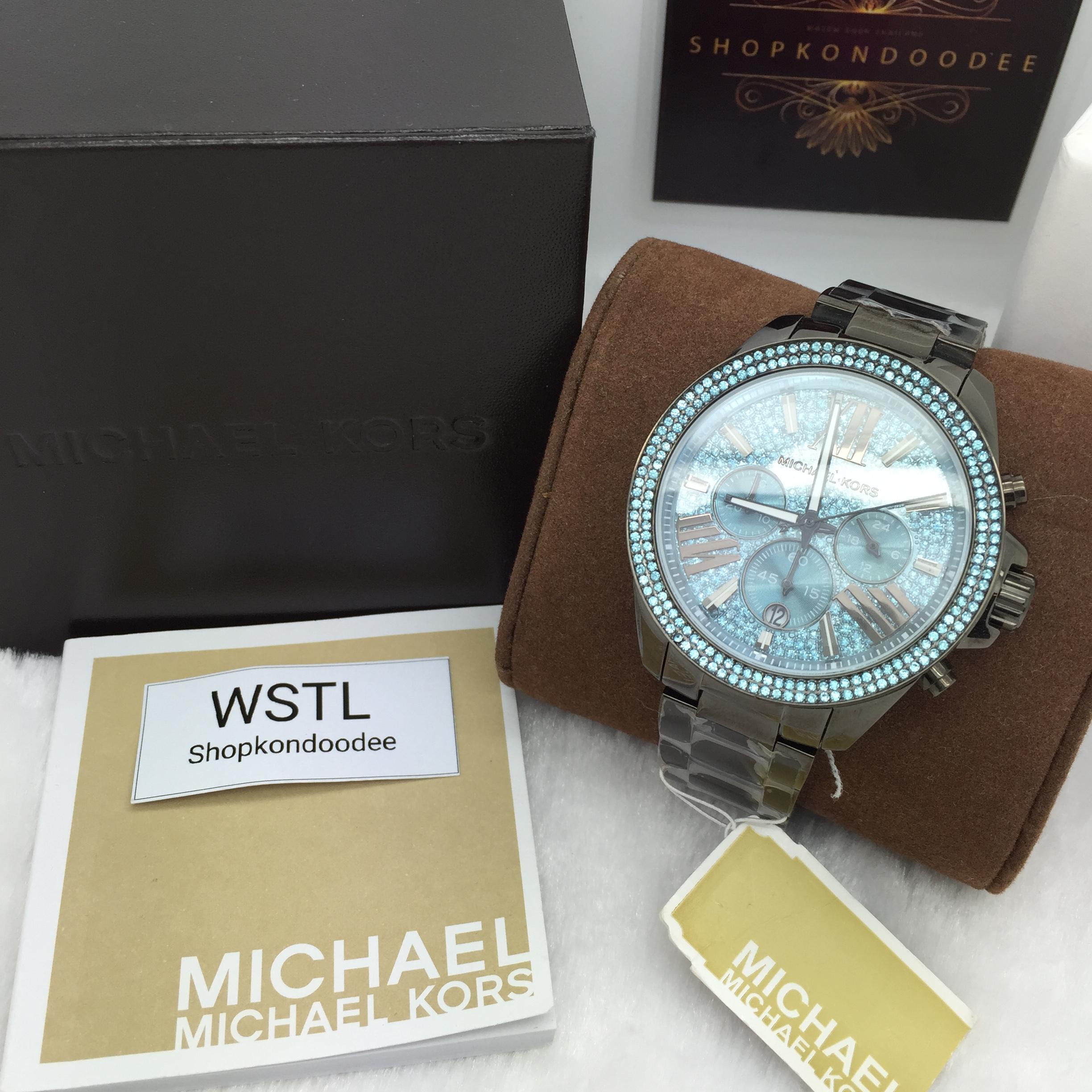 MICHAEL KORS MK6097 Wren Chronograph Blue Crystal Pave Dial Gunmetal Ion-plated Women's Watch