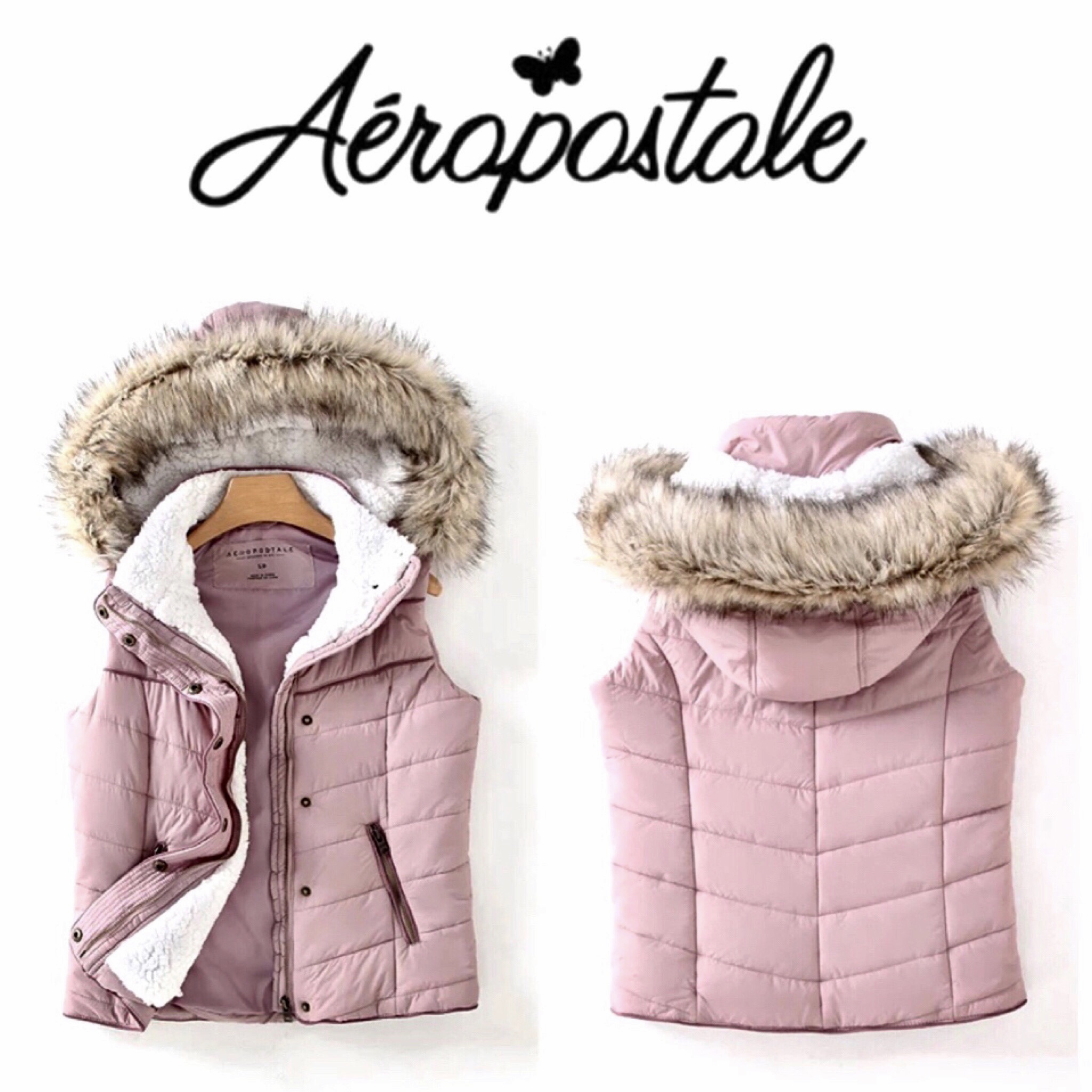 AEROPOSTALE เสื้อกั๊กฮูท กั๊กกันหนาว Aeropostale แท้ แต่งเฟอร์ งานสวย น่ารักมากคะ (ขนเฟอร์ถอดได้คะ) ชมพูม่วง