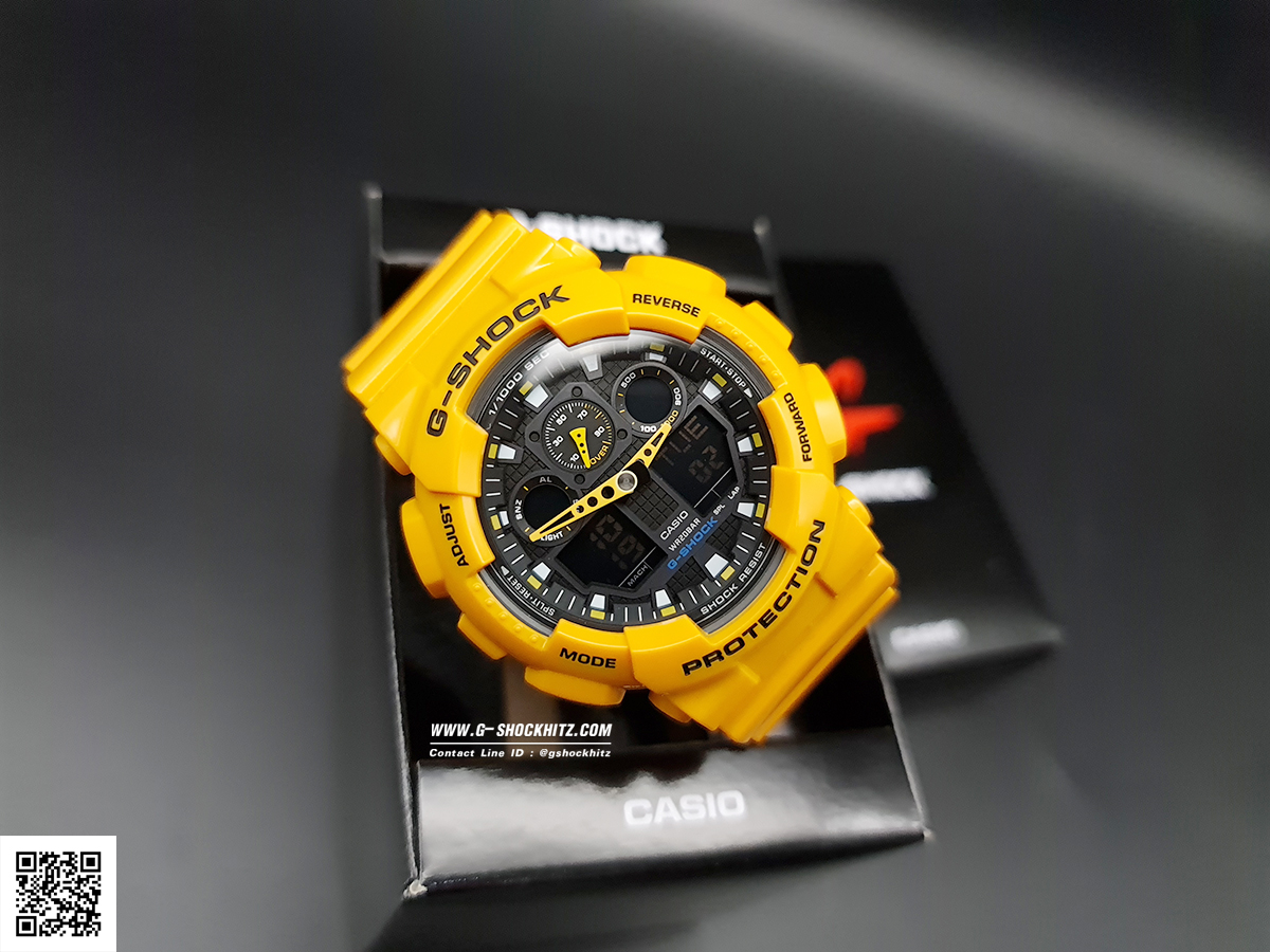 CASIO G-SHOCK นาฬิกาข้อมือ นาฬิกากันน้ำ นาฬิกาของแท้ ประกันศูนย์ CMG 1 ปี รุ่น GA-100A-9A นาฬิกาสีเหลือง