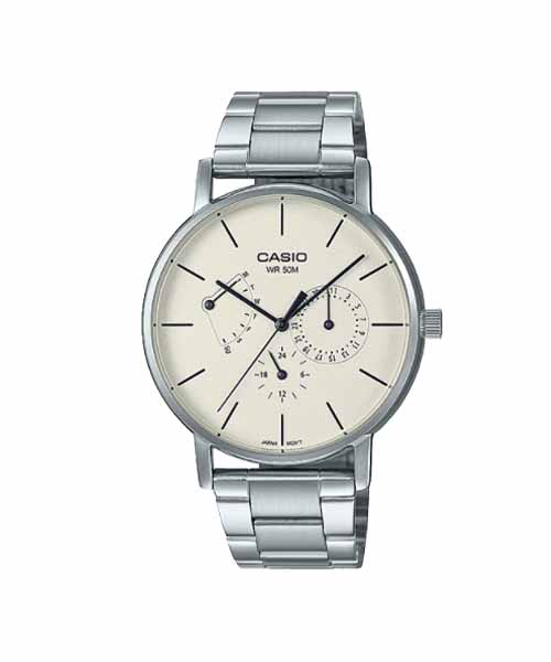 CASIO นาฬิกาคาสิโอ นาฬิกาข้อมือ นาฬิกากันน้ำ นาฬิกาของแท้ ประกันศูนย์ CMG 1 ปี รุ่น MTP-E320D-9E นาฬิกาสีเงิน