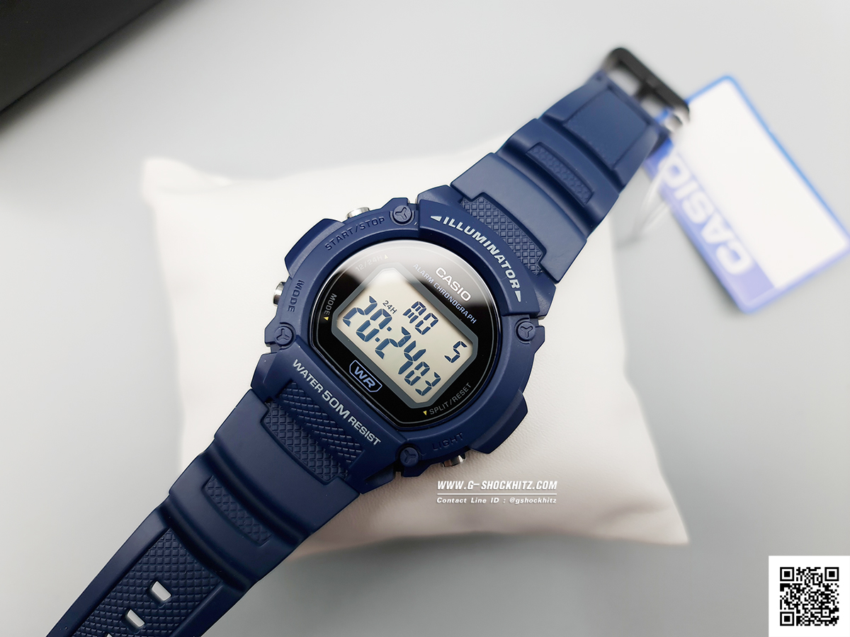 CASIO นาฬิกาคาสิโอ นาฬิกาข้อมือ นาฬิกากันน้ำ นาฬิกาของแท้ ประกันศูนย์ CMG 1 ปี รุ่น W-219H-2A นาฬิกาสีน้ำเงิน