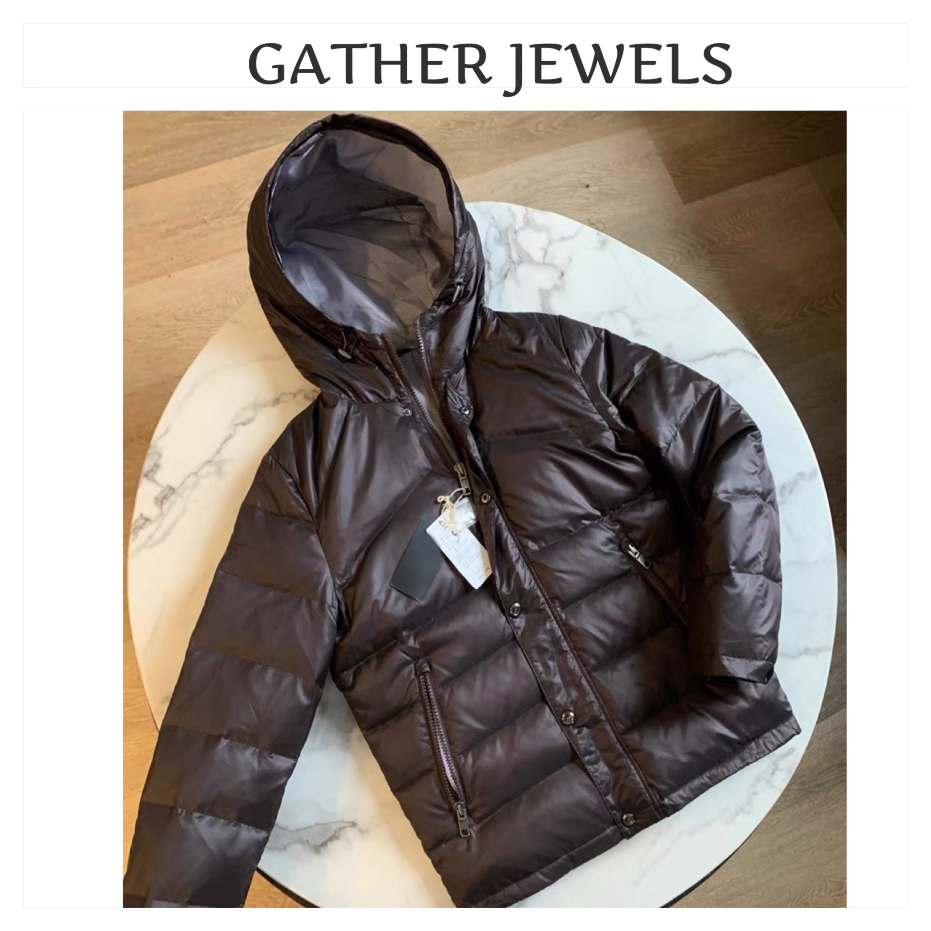 Stradivarius เสื้อขนเป็ด ฮู้ดชนเป็ด ผู้ชาย DOWN JACKET PADDED PUFFER สีน้ำตาลเมล็ดกาแฟ แบรนด์ GATHER JEWELS. Down80% น้ำตาล