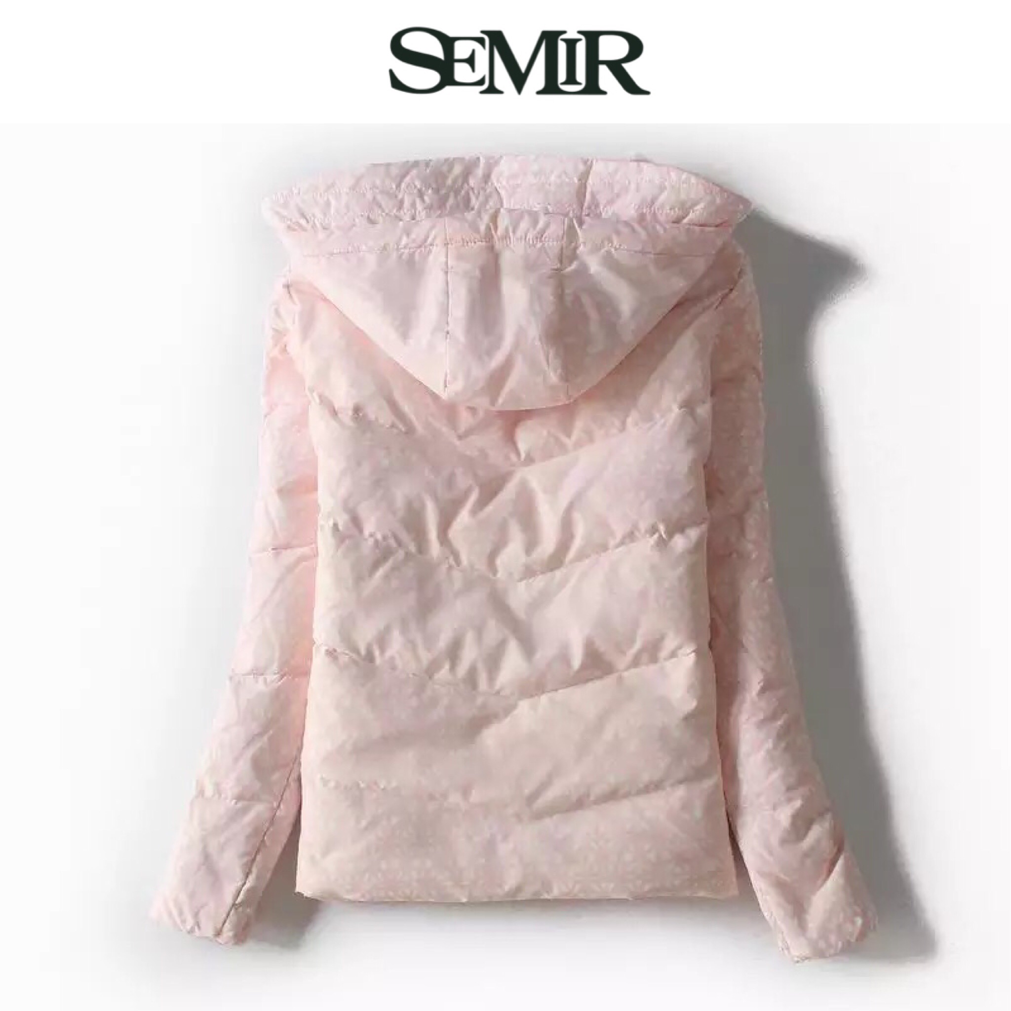 Semir เสื้อกันหนาวขนเป็ด เสื้อกันหนาวบุ ขนเป็ด แต่งหมวกฮูท สีชมพูอ่อน แบรนด์ SEMIR Down 80% ชมพู