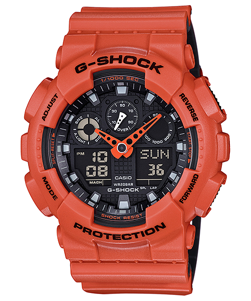 CASIO G-SHOCK นาฬิกาข้อมือ นาฬิกากันน้ำ นาฬิกาของแท้ ประกันศูนย์ CMG 1 ปี รุ่น GA-100L-4A นาฬิกาสีส้ม