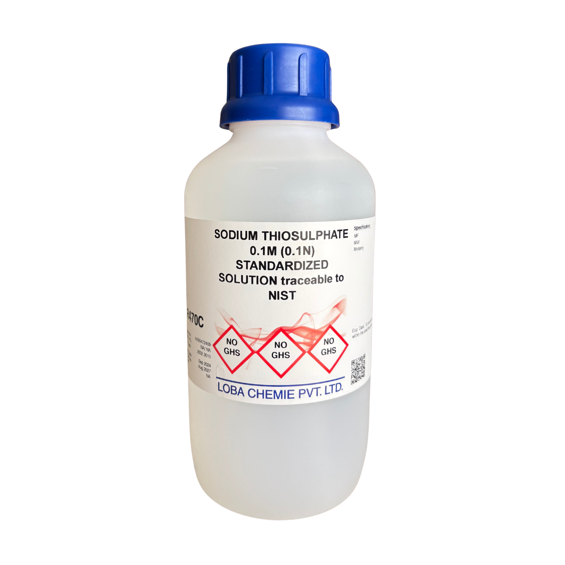 Sodium Thiosulphate 0.1M (0.1N) Standardized Solution traceable to NIST, 1000 ml. Loba Chemie™