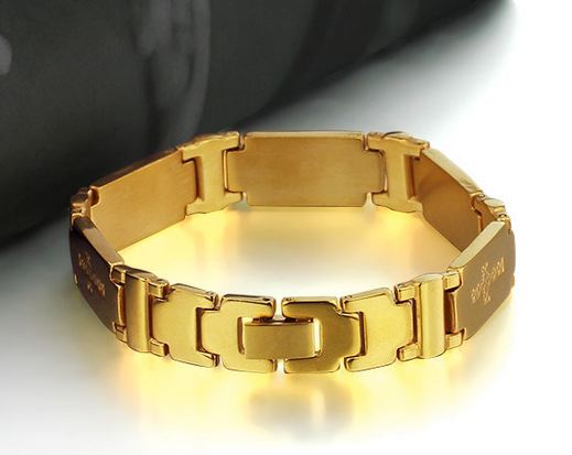 สร้อยข้อมือผู้ชาย สร้อยข้อมือทอง สร้อยข้อมือ 316L Stainless Steel สลักลาย ไม้กางเขน สีทอง สุดหรู เส้นหนา สี่เหลี่ยม ไม้กางเขน ทุกข้อ 567037