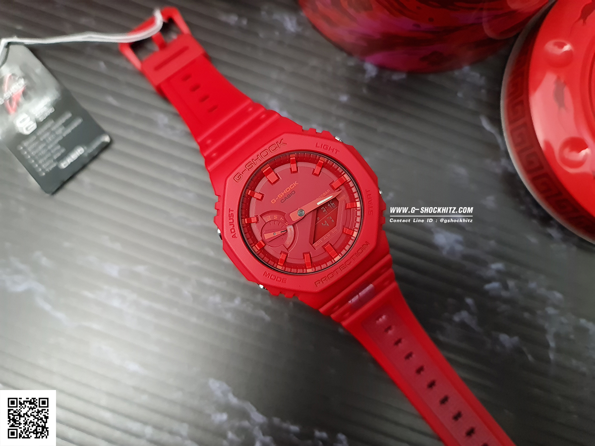 CASIO MID YEAR SALE G-SHOCK พร้อมส่ง นาฬิกาข้อมือ นาฬิกากันน้ำ นาฬิกาของแท้ ประกันศูนย์ CMG 1 ปี รุ่น GA-2100CNY-4 นาฬิกาสีแดง