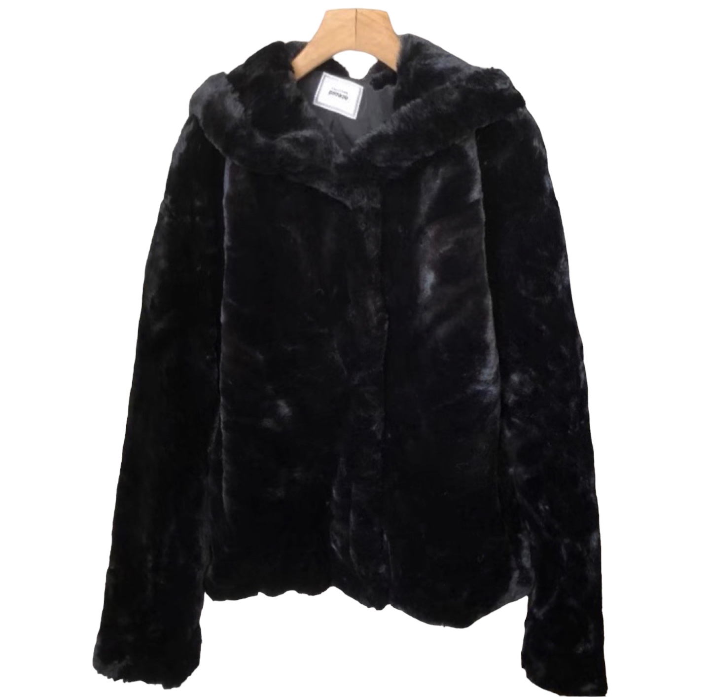 เสื้อเฟอร์กันหนาว หมวกฮู้ด เสื้อขน Fluffy coat แบรนด์ pimkie สำเนา ดำ
