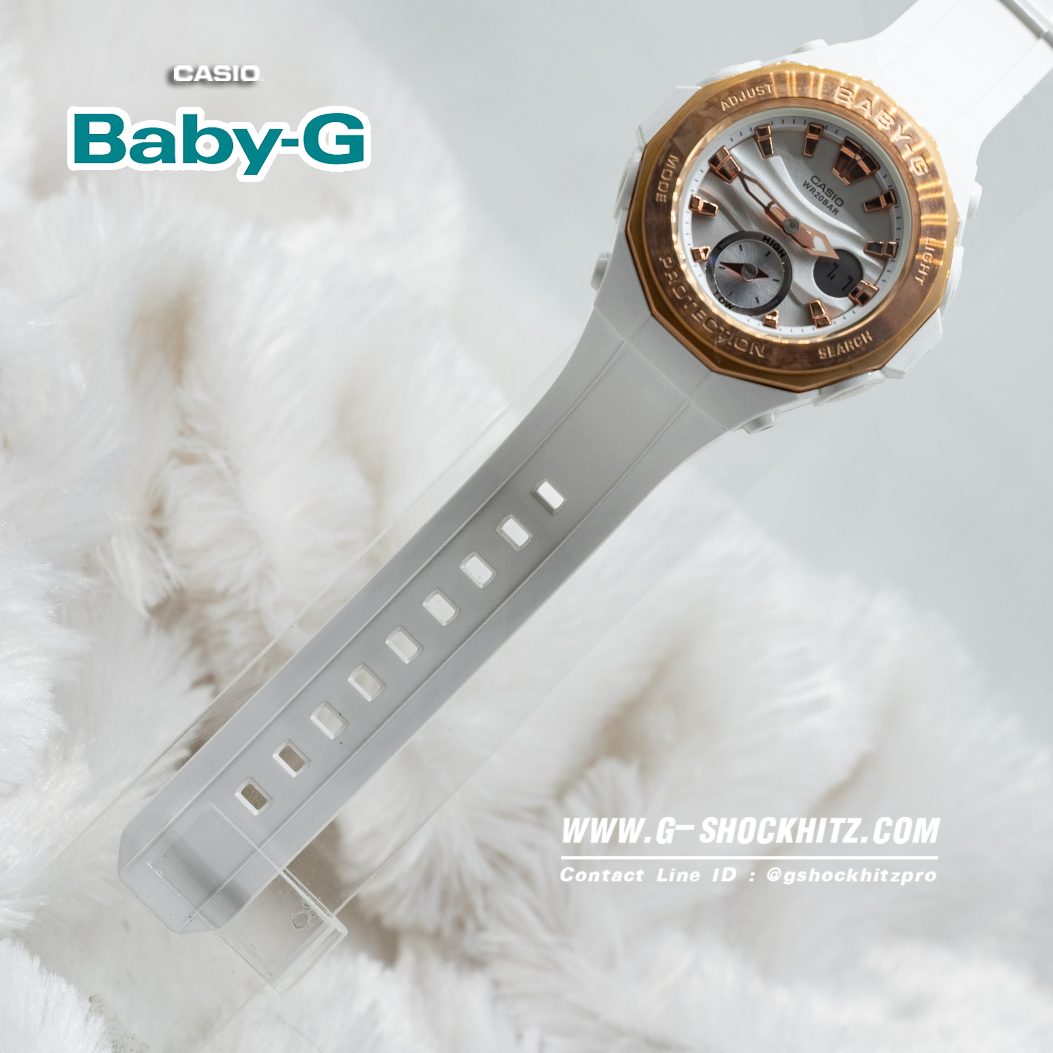 CASIO BABY-G นาฬิกาข้อมือ นาฬิกากันน้ำ นาฬิกาของแท้ ประกันศูนย์ CMG 1 ปี รุ่น BGA-220G-7A นาฬิกาสีขาว